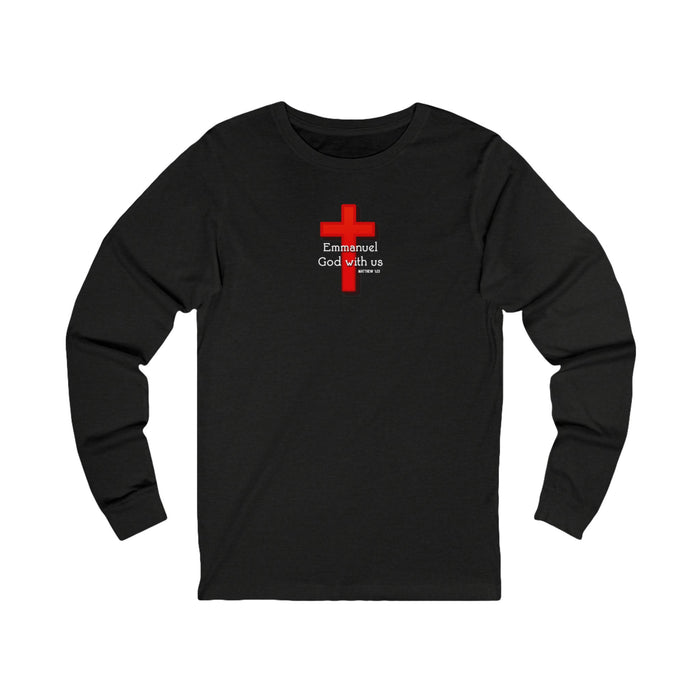 Emmanuel God With Us Faith-Inspired Long Sleeve Tee, Unisex Cross Tee, God With Us Shirt, Spiritual Gift, Church Attire, Christian Wear