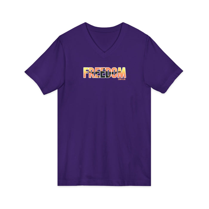 Freedom V-Neck Tee – Sunrise Gradient "FREEDOM" Graphic Shirt