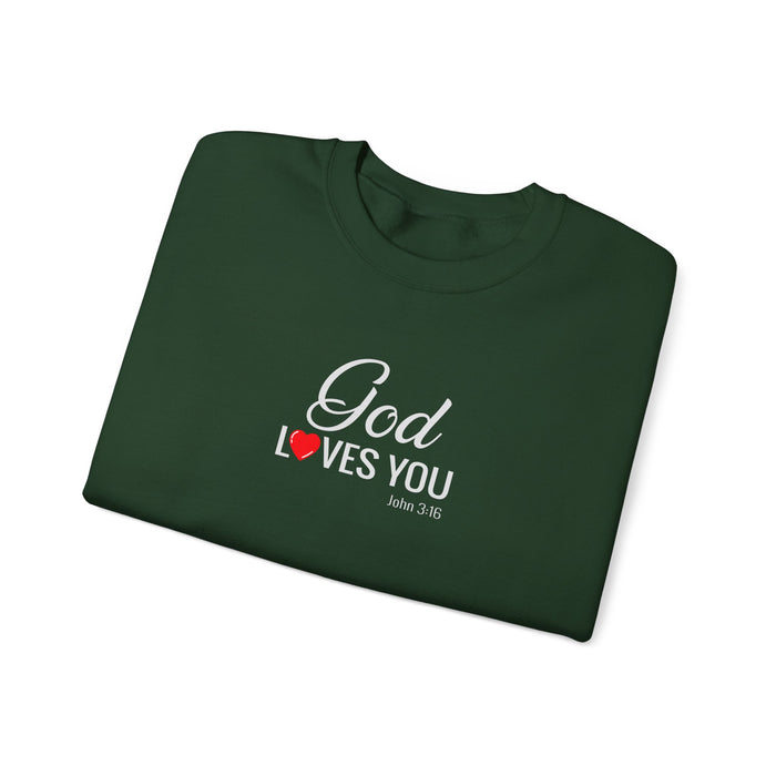 God Loves You Crewneck Sweatshirt — Inspirational Christian Message (John 3:16)