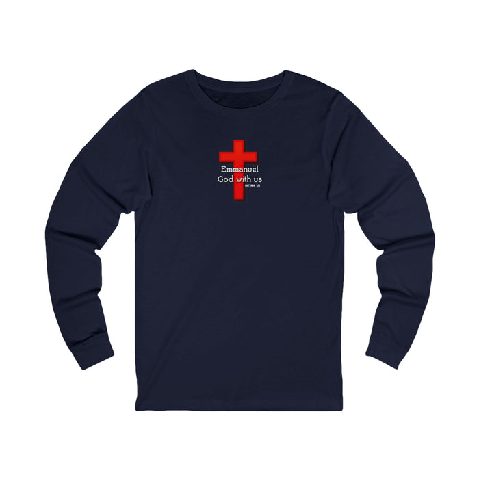 Emmanuel God With Us Faith-Inspired Long Sleeve Tee, Unisex Cross Tee, God With Us Shirt, Spiritual Gift, Church Attire, Christian Wear