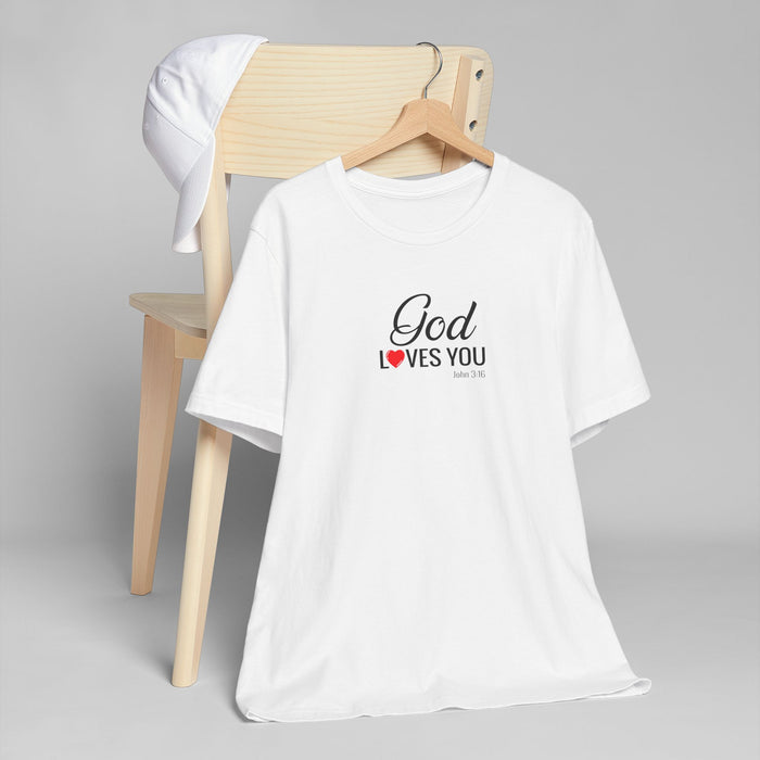 God Loves You T-Shirt — Christian Faith Tee with Heart Accent
