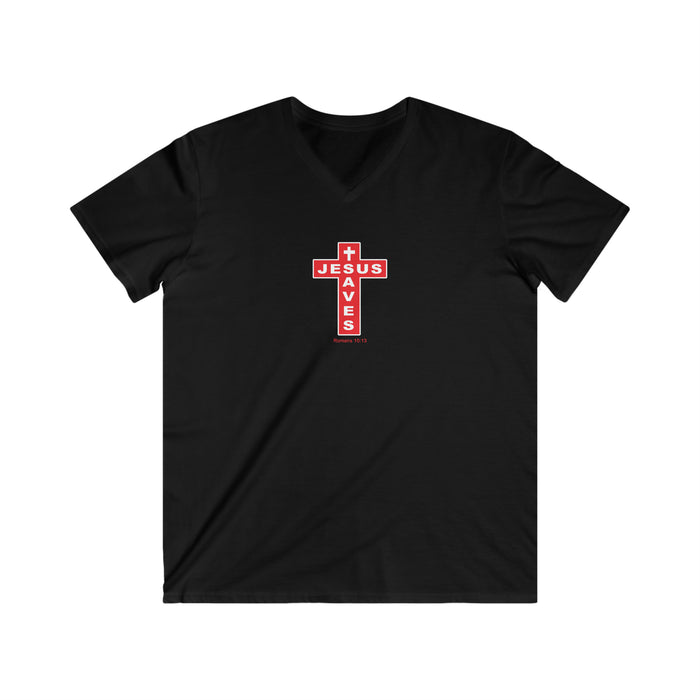 Jesus Saves Men's Fitted V-Neck Short Sleeve Tee