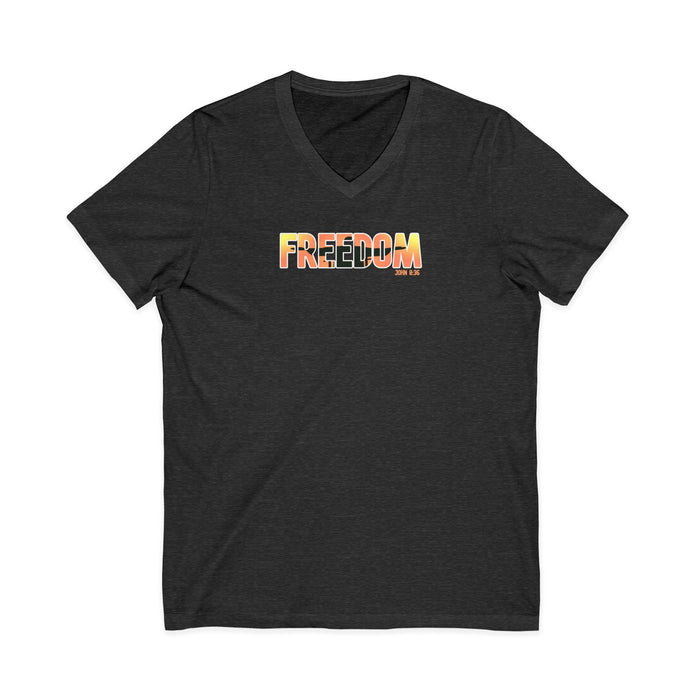 Freedom V-Neck Tee – Sunrise Gradient "FREEDOM" Graphic Shirt