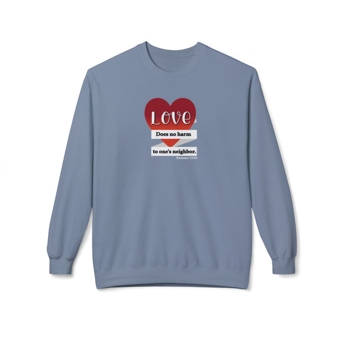 Crewneck Sweatshirt - "Love Does No Harm to One's Neighbor" Heart Design