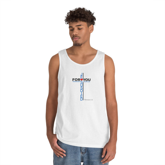 Jesus Died For You Cross Graphic Tank Top — Minimalist Love Typography Sleeveless Shirt