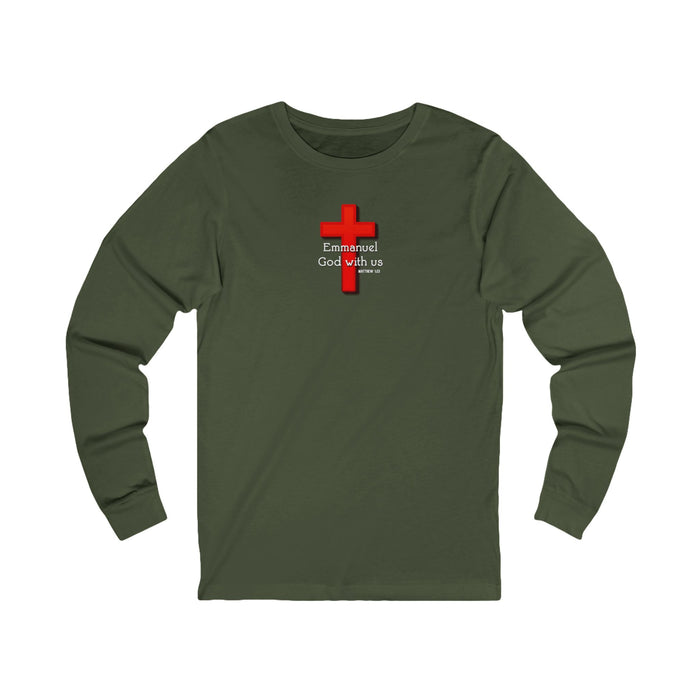Emmanuel God With Us Faith-Inspired Long Sleeve Tee, Unisex Cross Tee, God With Us Shirt, Spiritual Gift, Church Attire, Christian Wear