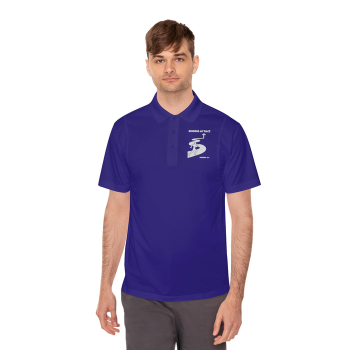 Running My Race Golf Polo Shirt - Minimal Golf Course Logo Performance Mens Sport Polo