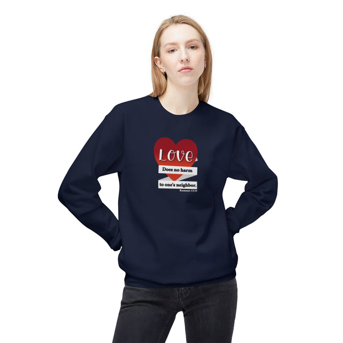 Crewneck Sweatshirt - "Love Does No Harm to One's Neighbor" Heart Design