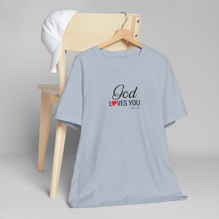 God Loves You T-Shirt — Christian Faith Tee with Heart Accent