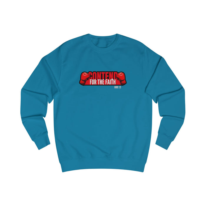 Crewneck Sweatshirt - "Contend For The Faith" Boxing Gloves Christian Graphic
