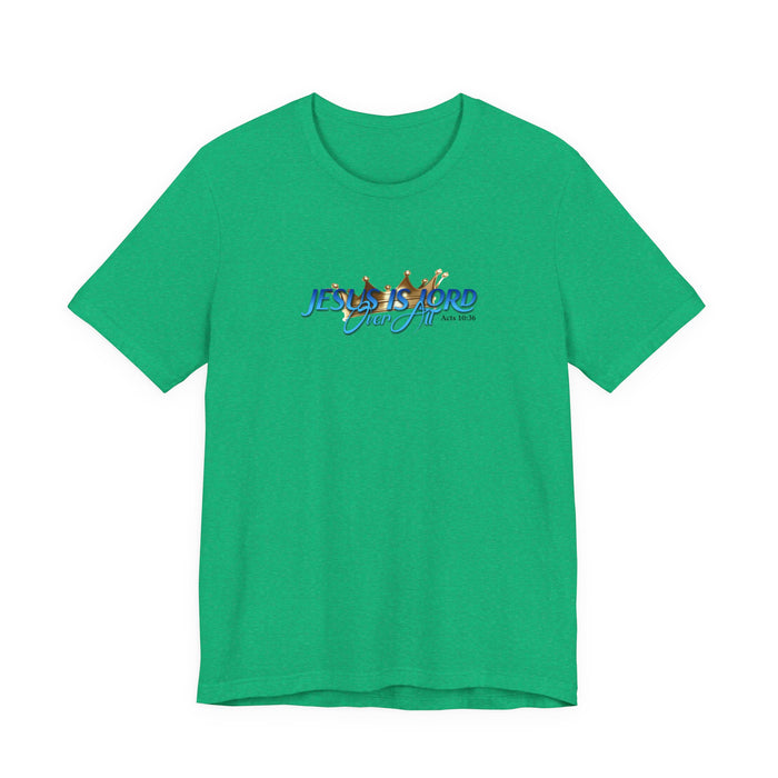 Jesus Is Lord Over All Crown Tee — Faith-Based Christian Short Sleeve Shirt