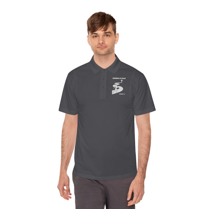 Running My Race Golf Polo Shirt - Minimal Golf Course Logo Performance Mens Sport Polo