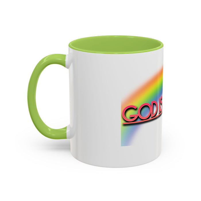 God Is Faithful Rainbow Accent Coffee Mug — Christian Scripture 2 Timothy 2:13