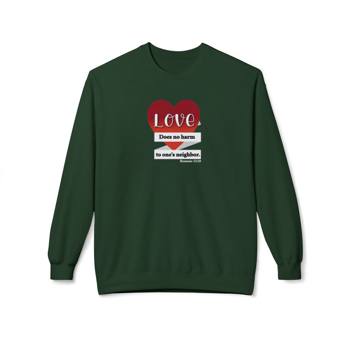 Crewneck Sweatshirt - "Love Does No Harm to One's Neighbor" Heart Design