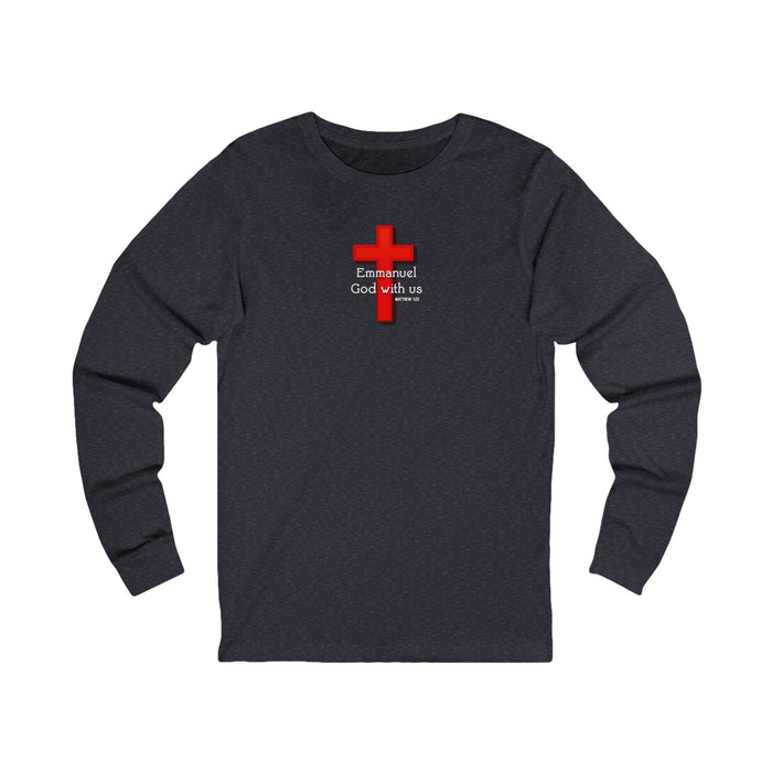 Emmanuel God With Us Faith-Inspired Long Sleeve Tee, Unisex Cross Tee, God With Us Shirt, Spiritual Gift, Church Attire, Christian Wear