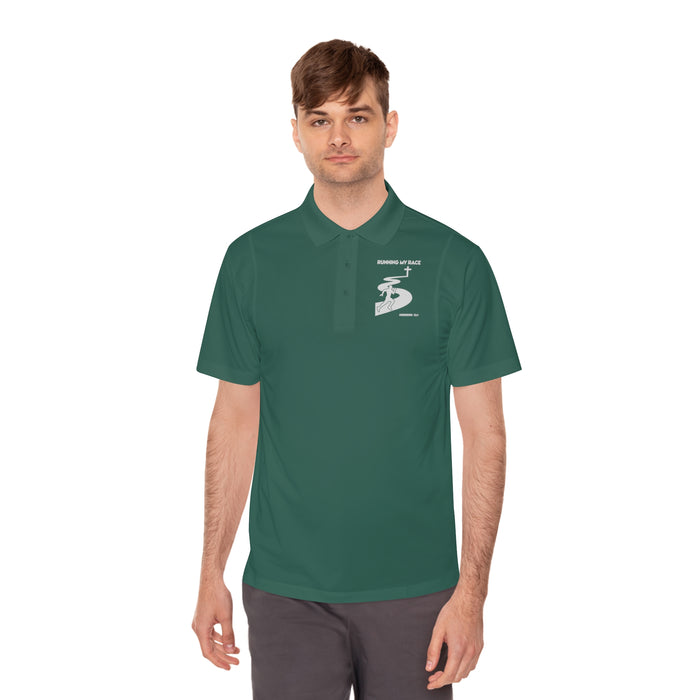 Running My Race Golf Polo Shirt - Minimal Golf Course Logo Performance Mens Sport Polo