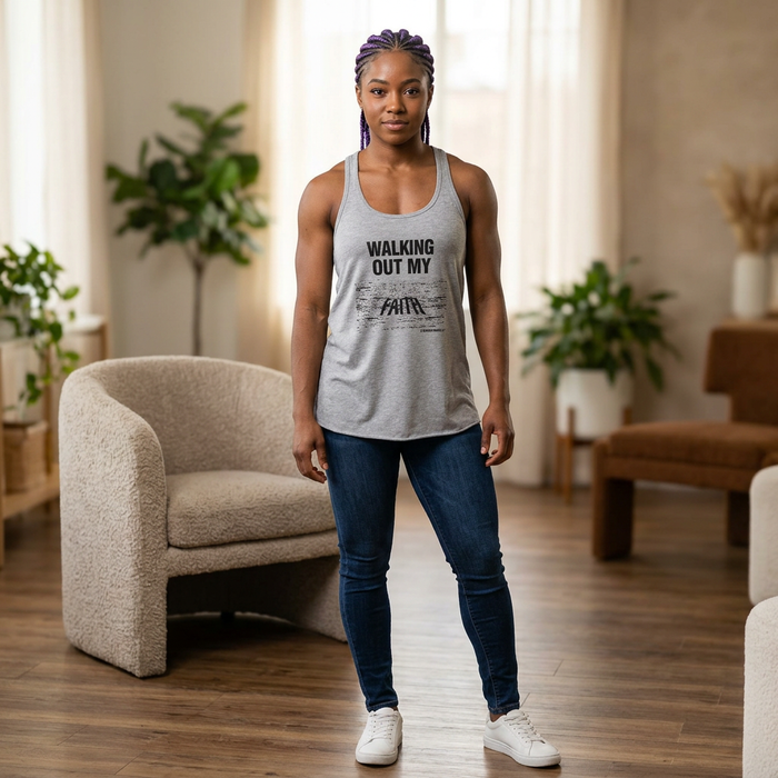 Walking Out My Faith - Women’s Flowy Racerback Tank Top