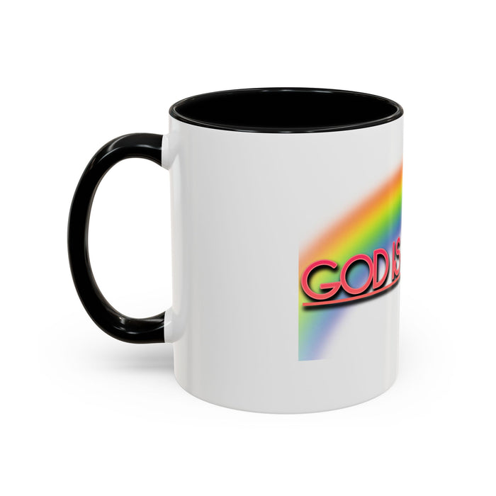 God Is Faithful Rainbow Accent Coffee Mug — Christian Scripture 2 Timothy 2:13