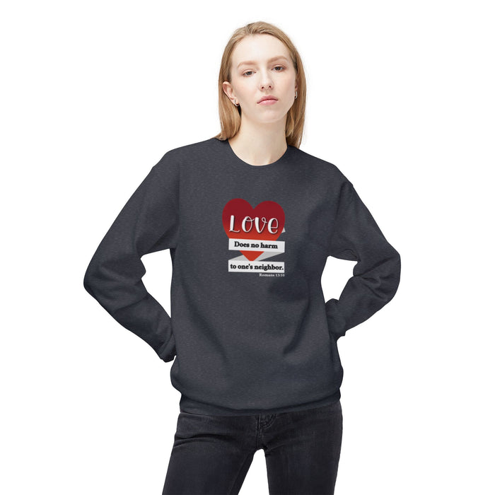 Crewneck Sweatshirt - "Love Does No Harm to One's Neighbor" Heart Design