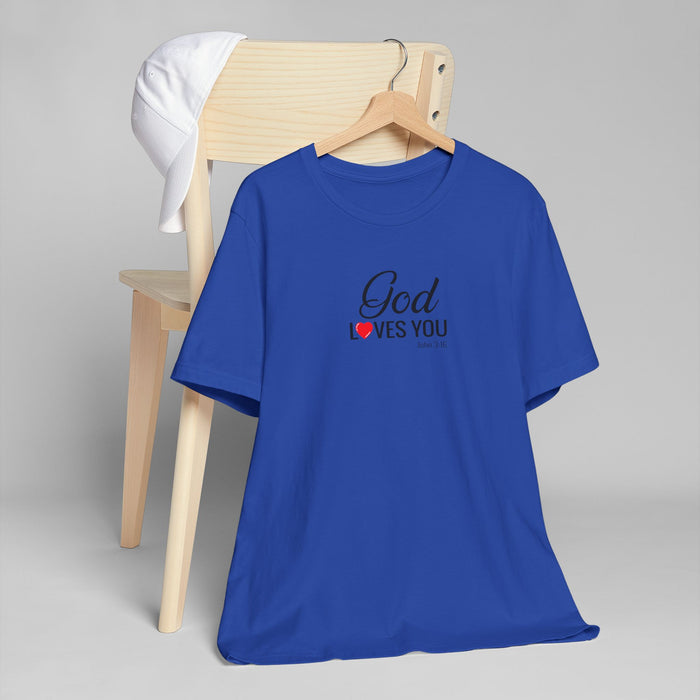 God Loves You T-Shirt — Christian Faith Tee with Heart Accent