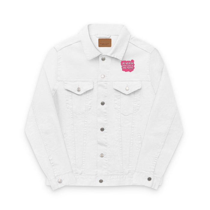 No Weapon Formed Against Me Trendy Unisex Denim Jacket (Embroidery) - Casual Wear, Summer Fashion, Graphic Jacket, Street Style, Gift for Her