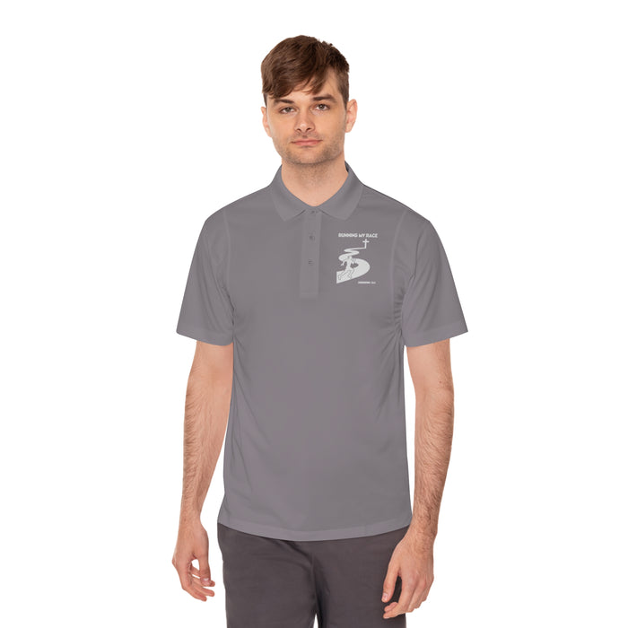 Running My Race Golf Polo Shirt - Minimal Golf Course Logo Performance Mens Sport Polo