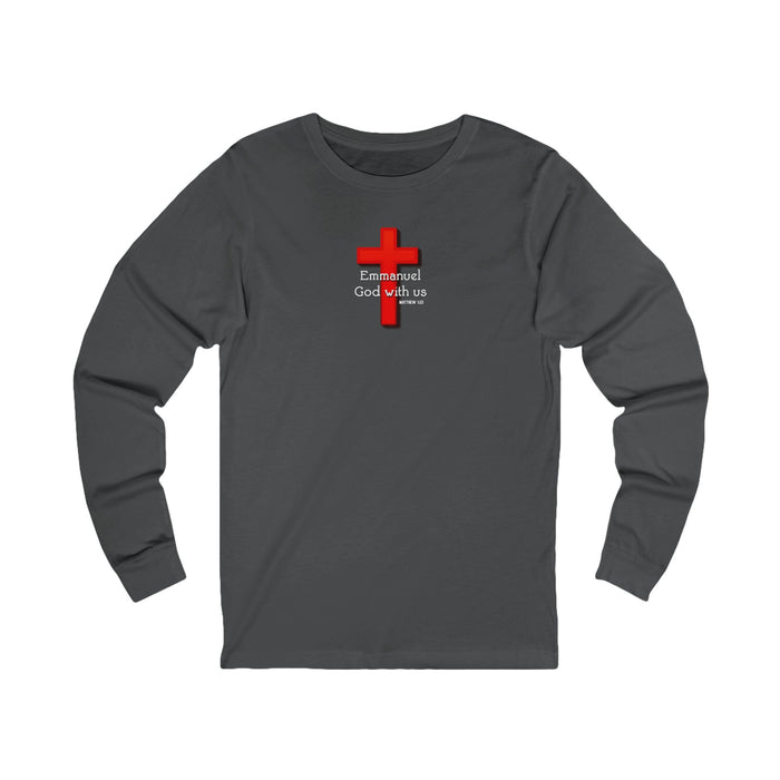 Emmanuel God With Us Faith-Inspired Long Sleeve Tee, Unisex Cross Tee, God With Us Shirt, Spiritual Gift, Church Attire, Christian Wear