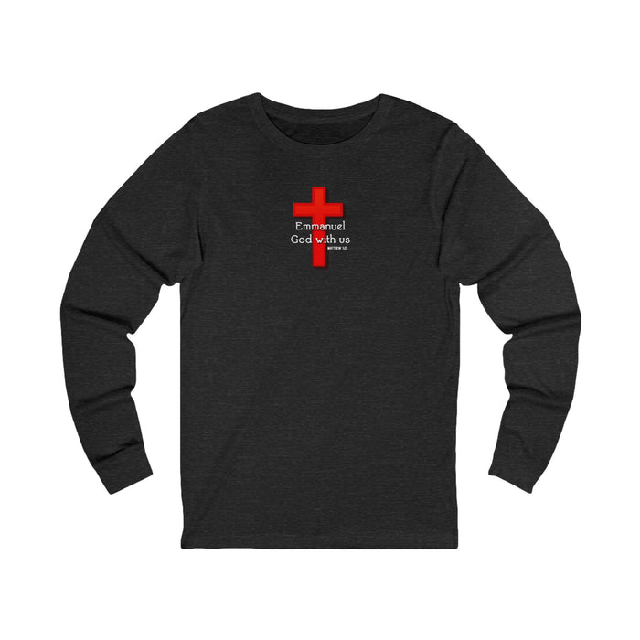 Emmanuel God With Us Faith-Inspired Long Sleeve Tee, Unisex Cross Tee, God With Us Shirt, Spiritual Gift, Church Attire, Christian Wear