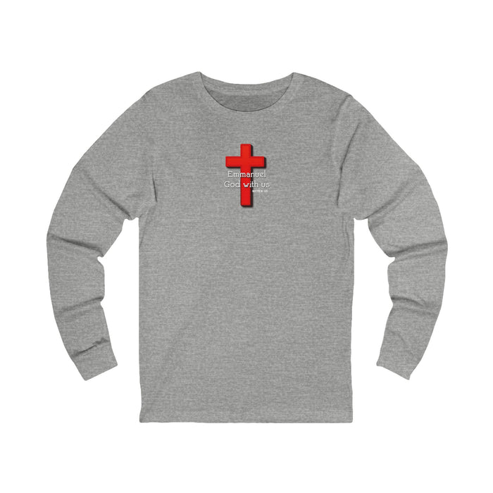 Emmanuel God With Us Faith-Inspired Long Sleeve Tee, Unisex Cross Tee, God With Us Shirt, Spiritual Gift, Church Attire, Christian Wear