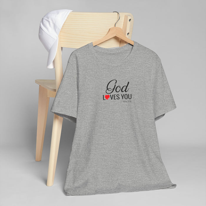 God Loves You T-Shirt — Christian Faith Tee with Heart Accent