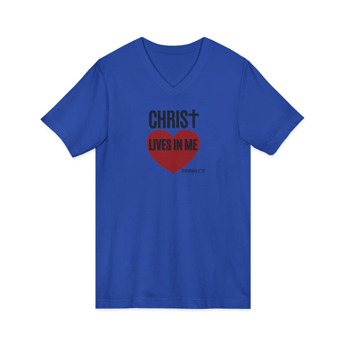 Christian V-Neck Tee "Christ Lives In Me" – Faith Heart T-Shirt