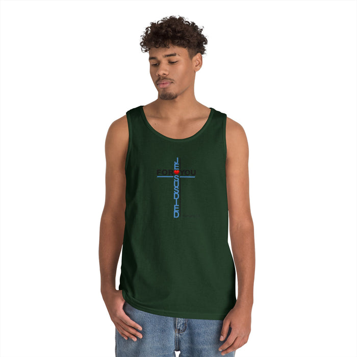 Jesus Died For You Cross Graphic Tank Top — Minimalist Love Typography Sleeveless Shirt
