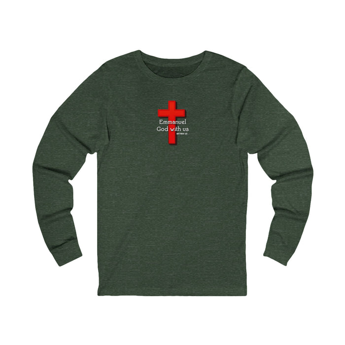 Emmanuel God With Us Faith-Inspired Long Sleeve Tee, Unisex Cross Tee, God With Us Shirt, Spiritual Gift, Church Attire, Christian Wear