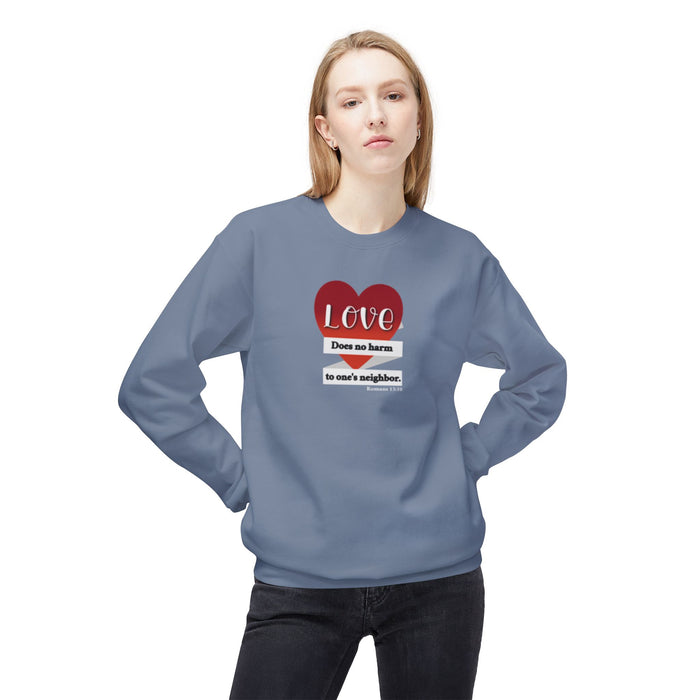 Crewneck Sweatshirt - "Love Does No Harm to One's Neighbor" Heart Design