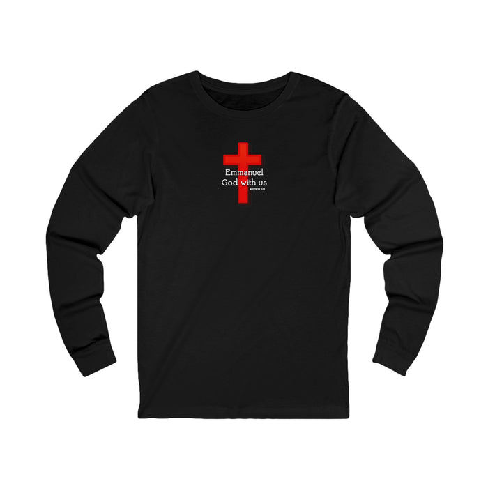 Emmanuel God With Us Faith-Inspired Long Sleeve Tee, Unisex Cross Tee, God With Us Shirt, Spiritual Gift, Church Attire, Christian Wear