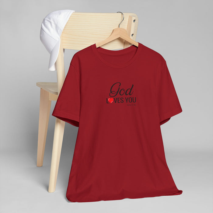 God Loves You T-Shirt — Christian Faith Tee with Heart Accent