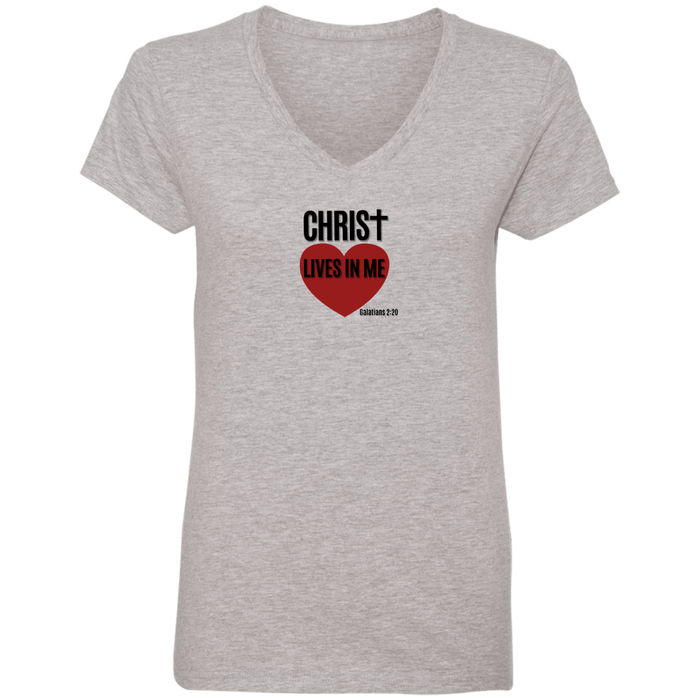 Christ Lives In Me Ladies V Neck Tee Shirt