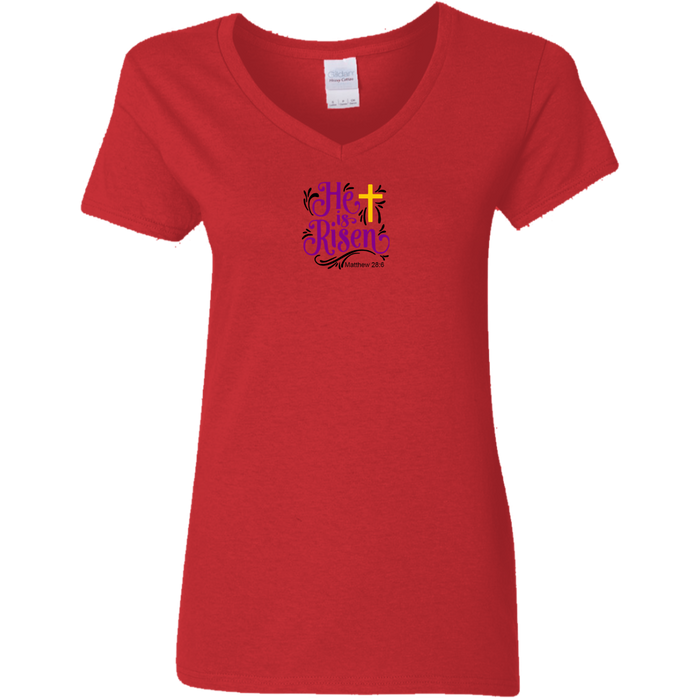 He is Risen Ladies V Neck Tee Shirt