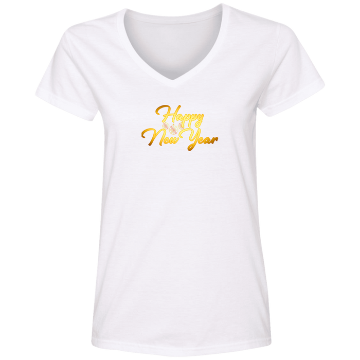 Happy New Year Ladies V Neck Tee Shirt