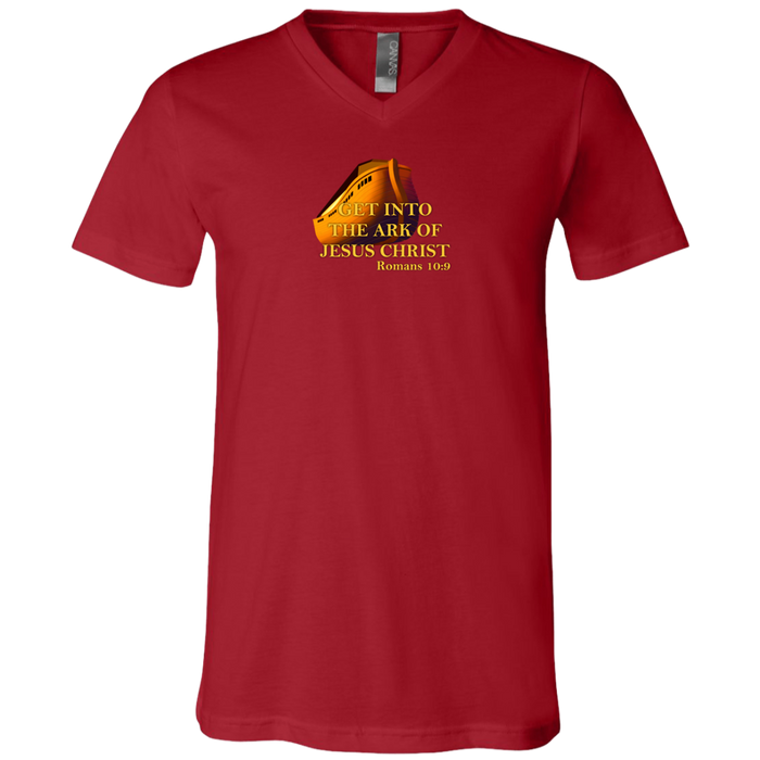Get Into the Ark of Jesus Christ Men Unisex Jersey S V Neck Tee