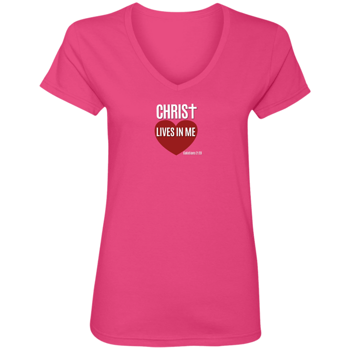 Christ Lives in Me Ladies V Neck Tee Shirt